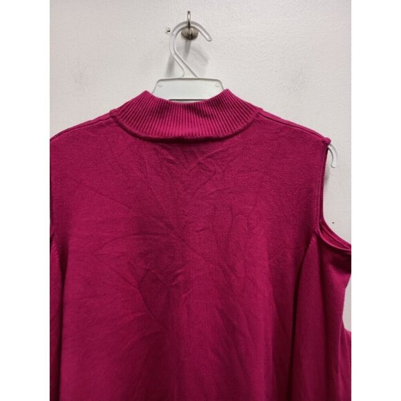 Susan Graver Womens Sweater Size 1X Hot Pink Cold Shoulder Mock Neck Keyhole - Picture 7 of 8